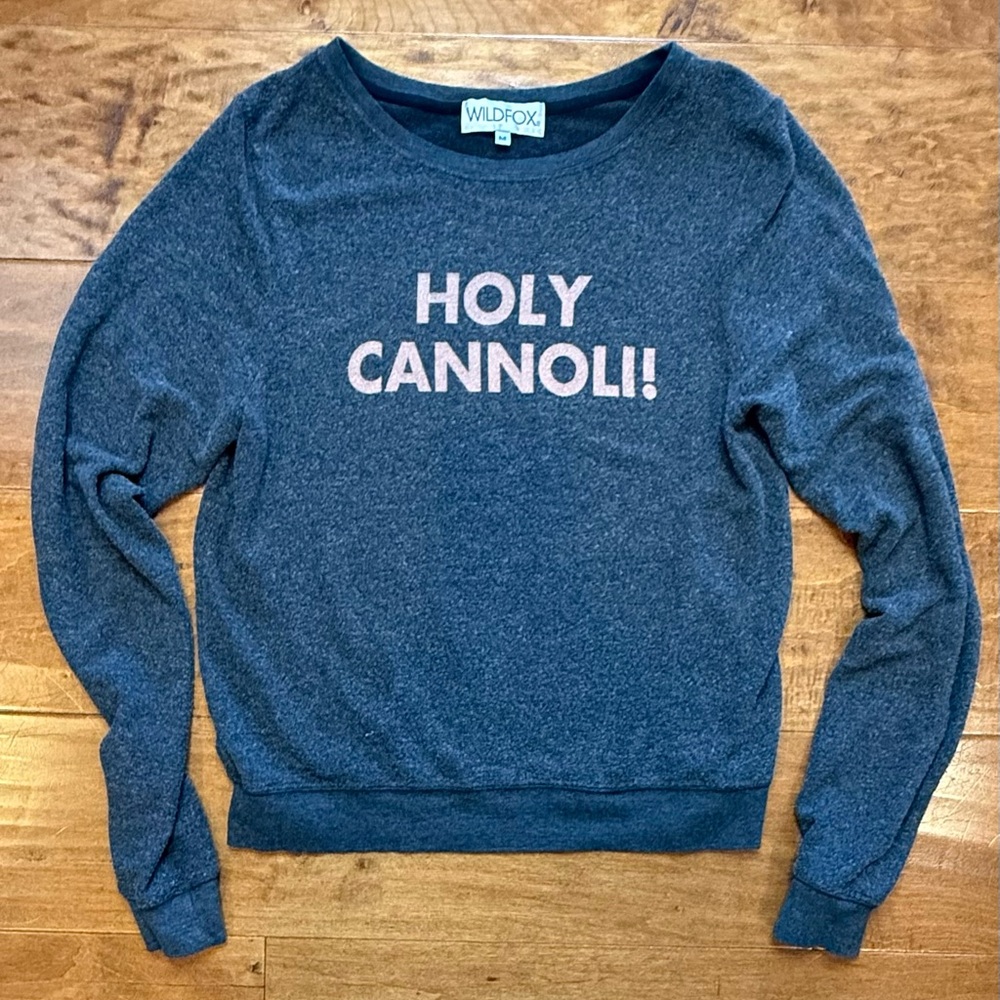 Wildfox Holy Cannoli Sweatshirt Medium Gray Graphic Crewneck USA